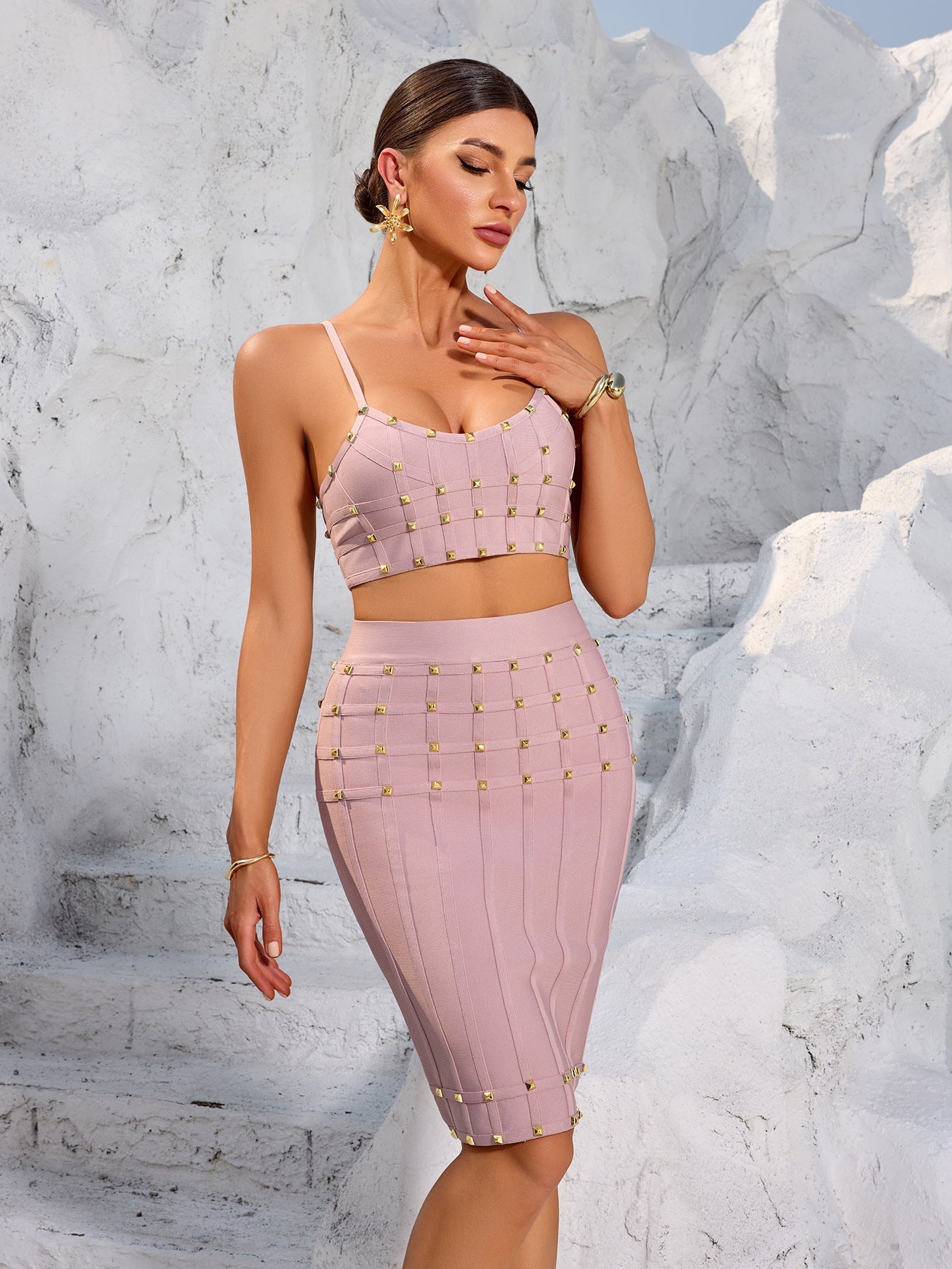 Halter Fishbone Set Mini Dress