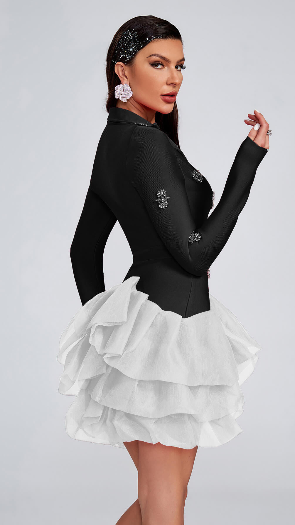 Lucy Deep V-neck Mini Dress-Black