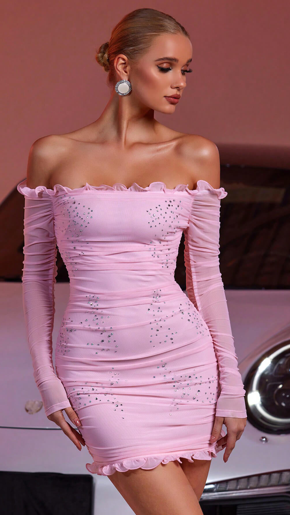 One-Shoulder Mesh Mini Dress