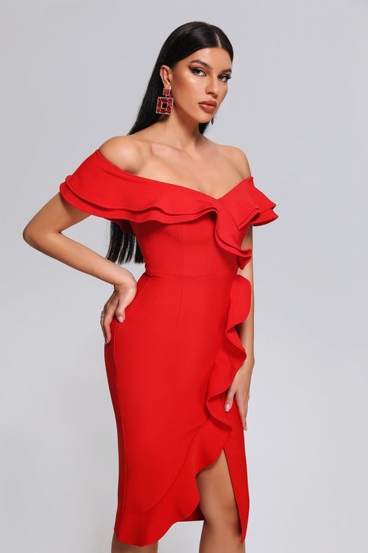 Mailys off-shoulder midi bandagejurk