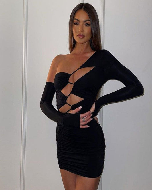 Taffy One Shoulder Asymmetric Cut Out Mini Dress