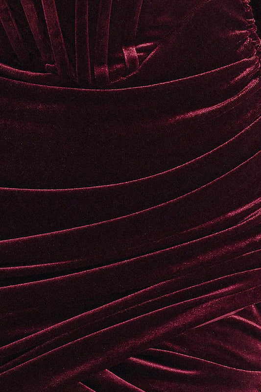 Abito a corsetto con finiture in cristallo a maniche lunghe Maeva - Vino