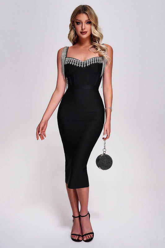 Abito a fascia midi con strass Melinda