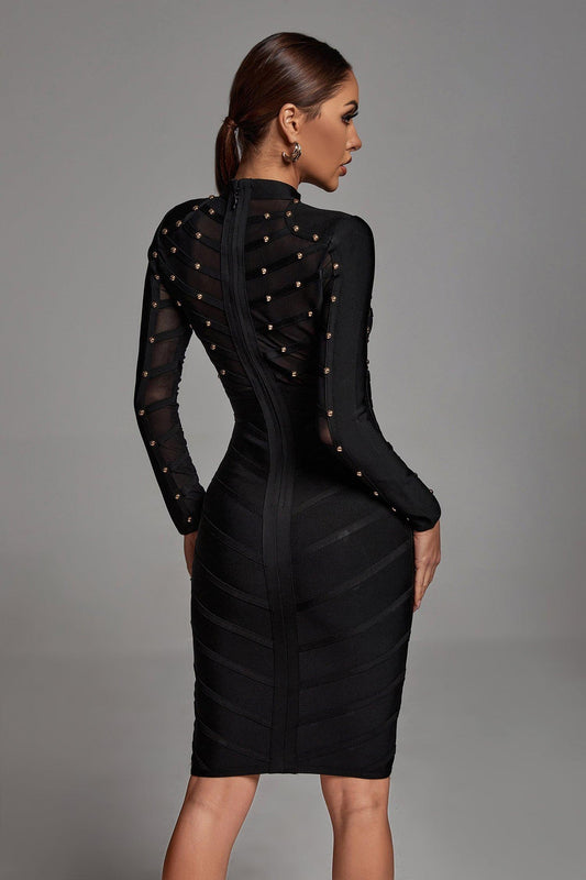Winry Mesh Bandagejurk met lange mouwen - Zwart