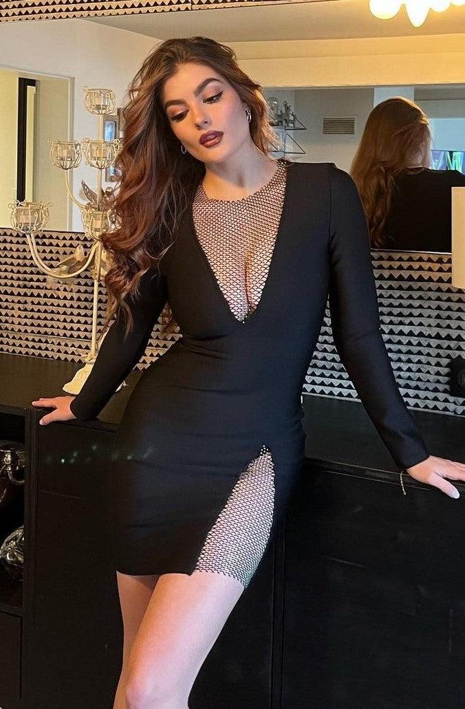 Miniabito Ela in rete con scollo a V