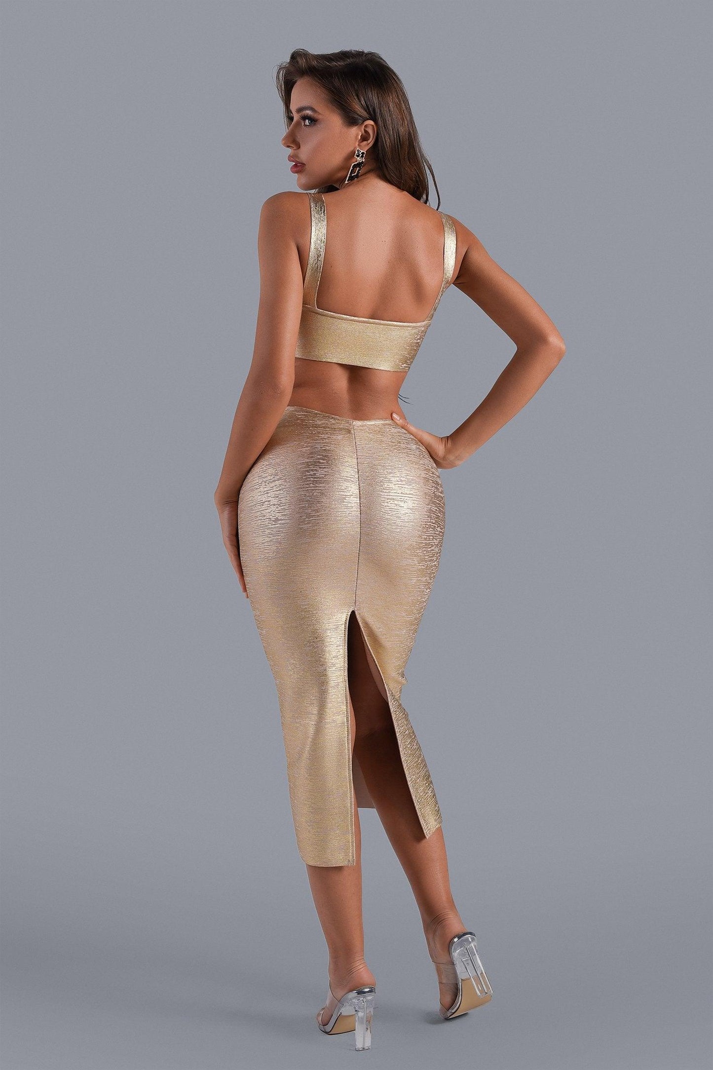 Kit Metallic Midi Bandagejurk - Goud