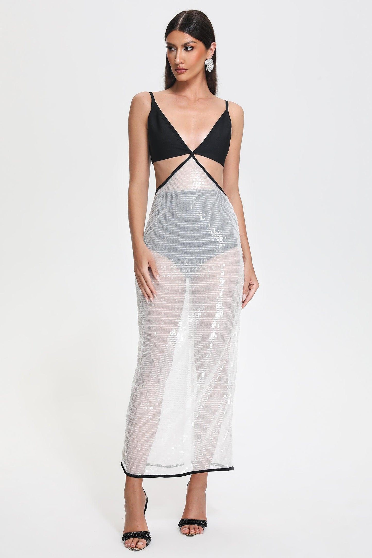 Abito midi a fascia con paillettes ritagliate Jensen