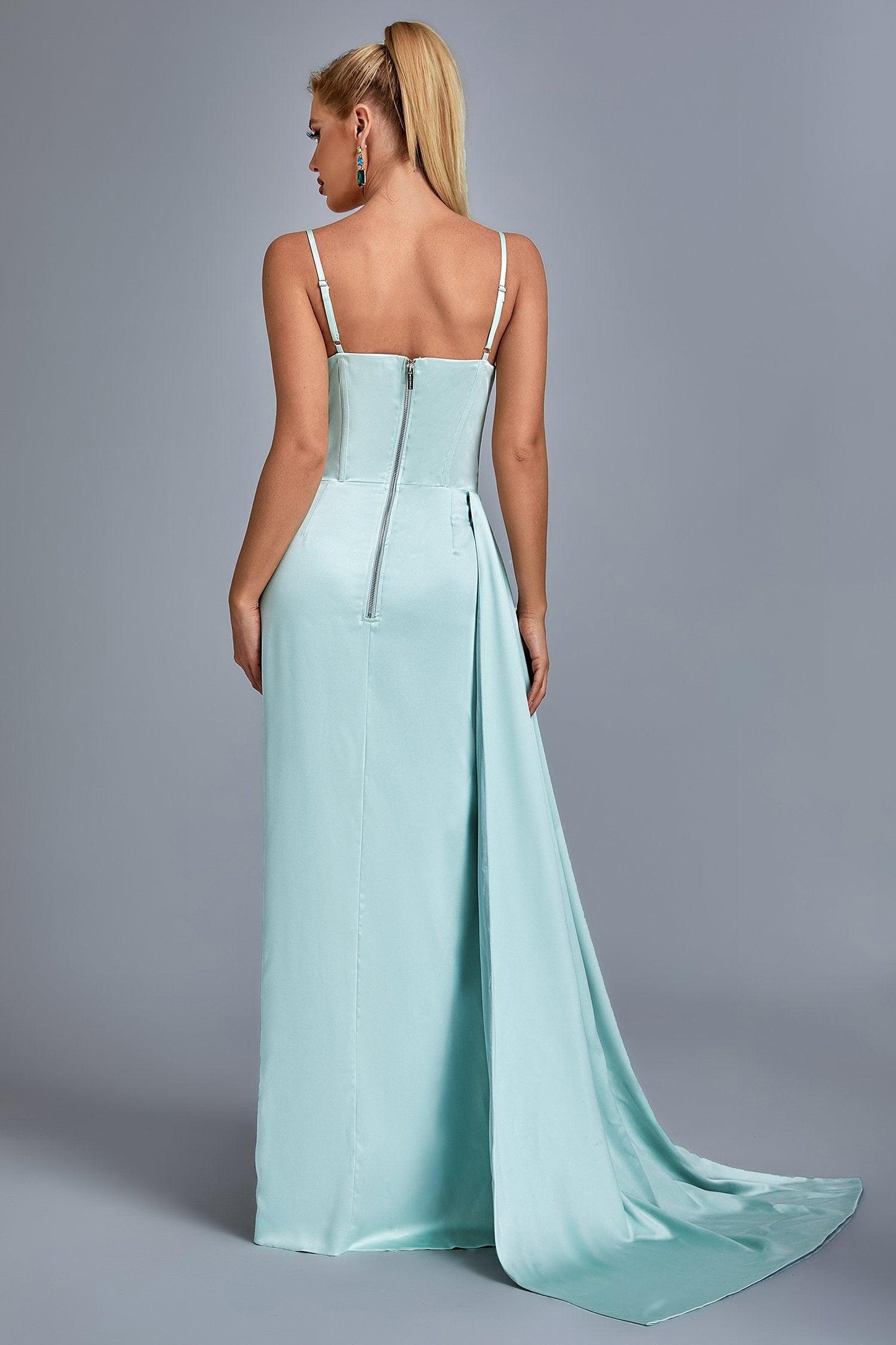 Vacab Diamante Satijnen Maxi-jurk met Split - Mint