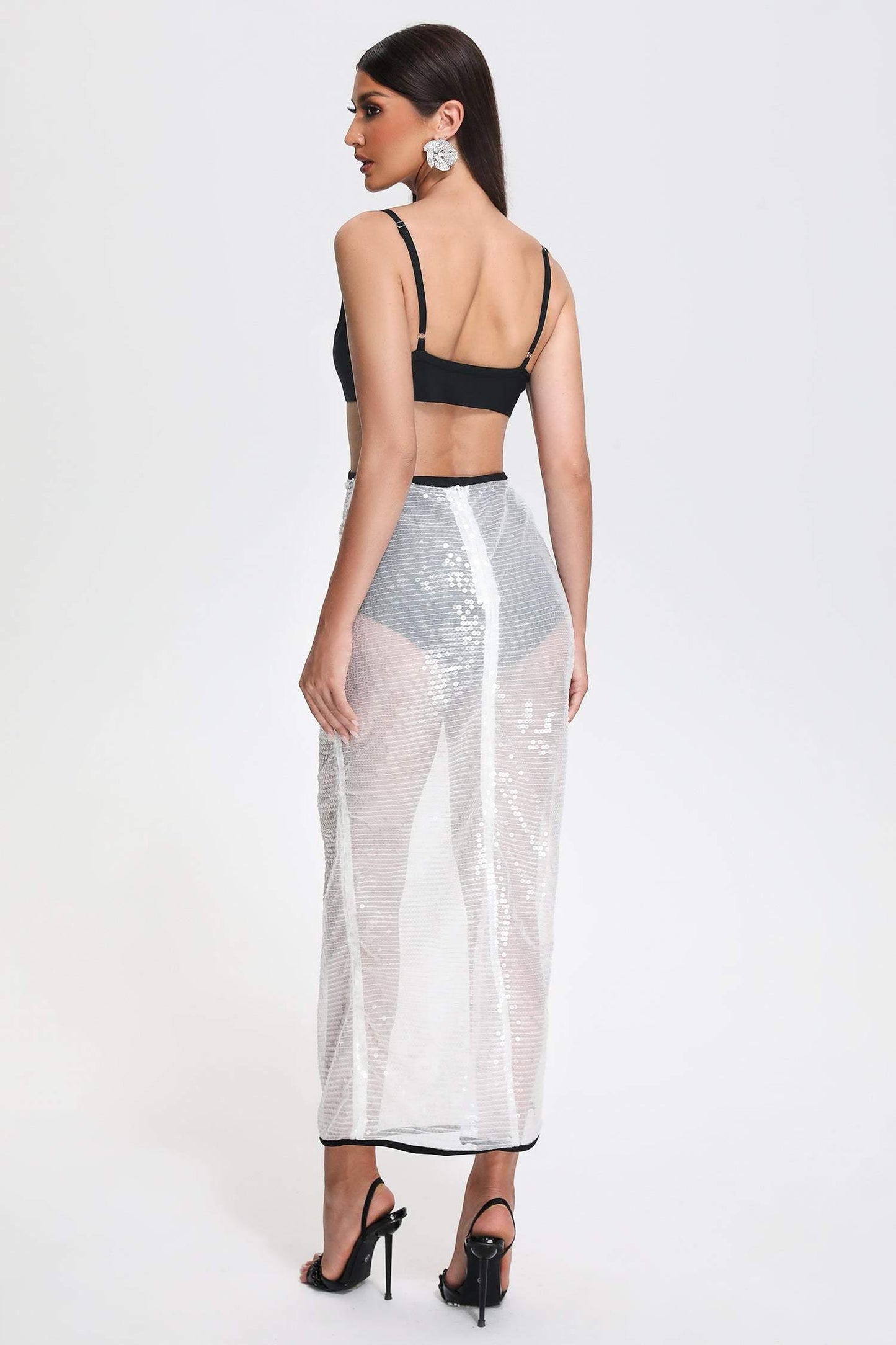 Abito midi a fascia con paillettes ritagliate Jensen