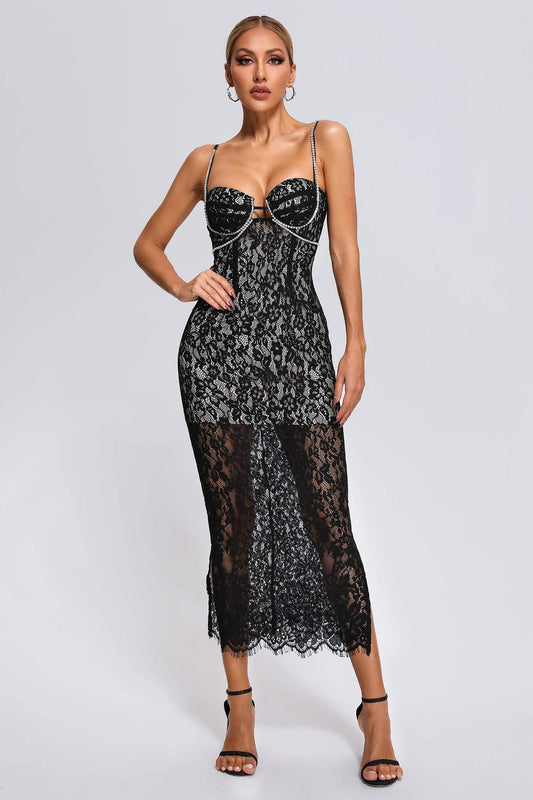 Abito midi in pizzo Hedit