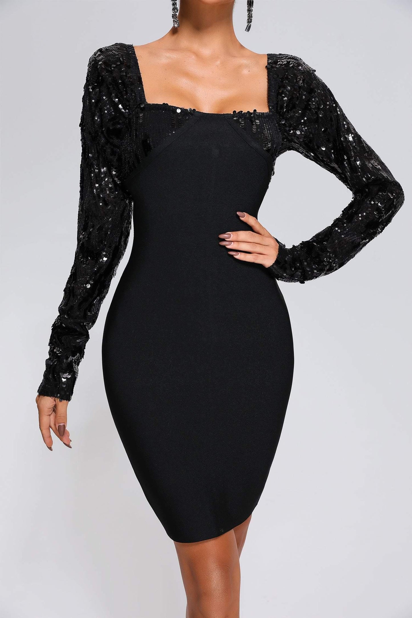 Mini abito a fascia con paillettes verde oliva