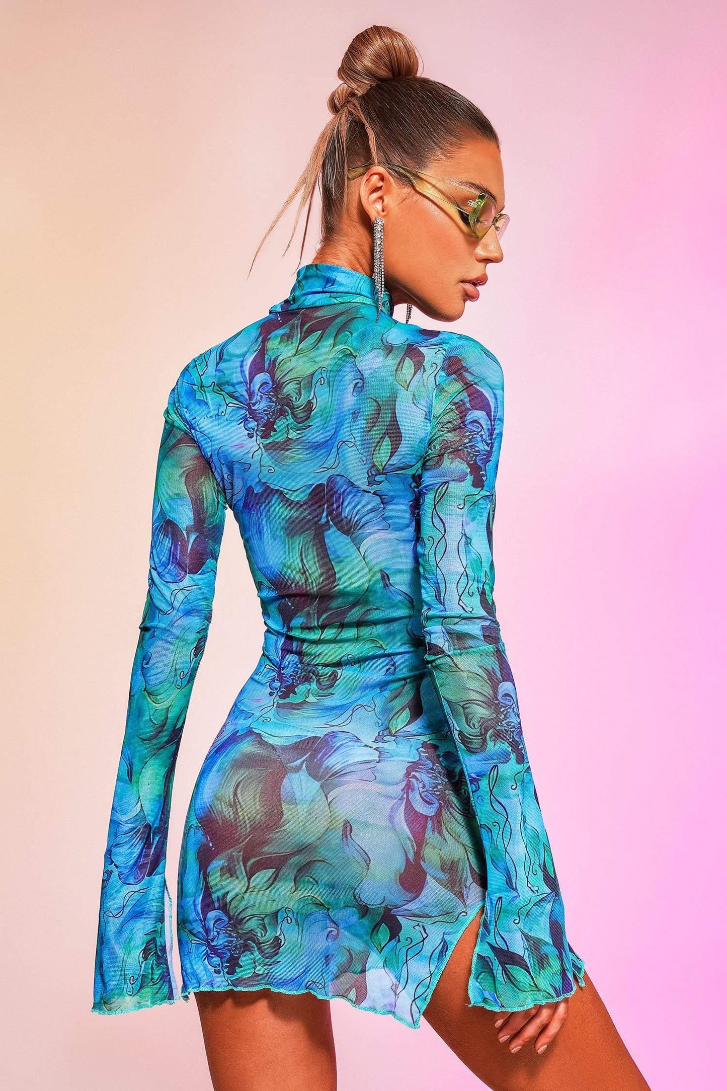 Saga mini-jurk van mesh met print