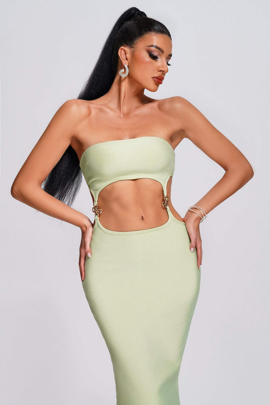Venus strapless uitgesneden midi bandagejurk