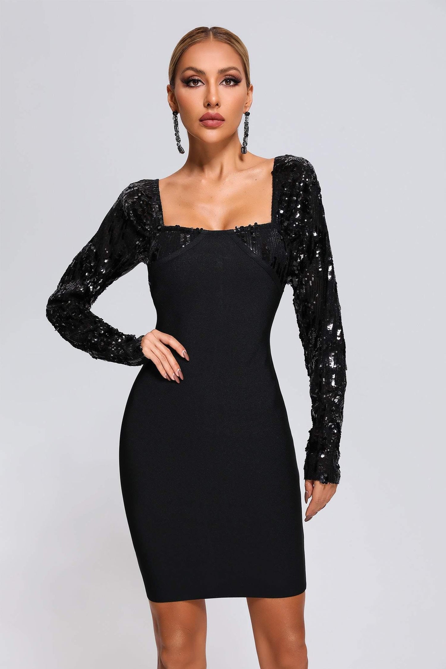 Mini abito a fascia con paillettes verde oliva