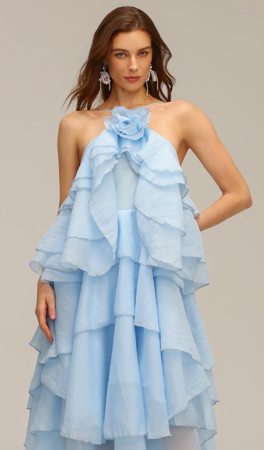 Halter Layered Maxi Dress Blue