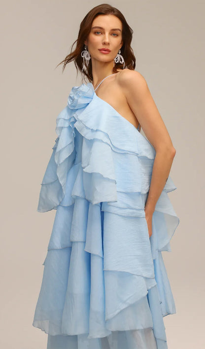 Halter Layered Maxi Dress Blue