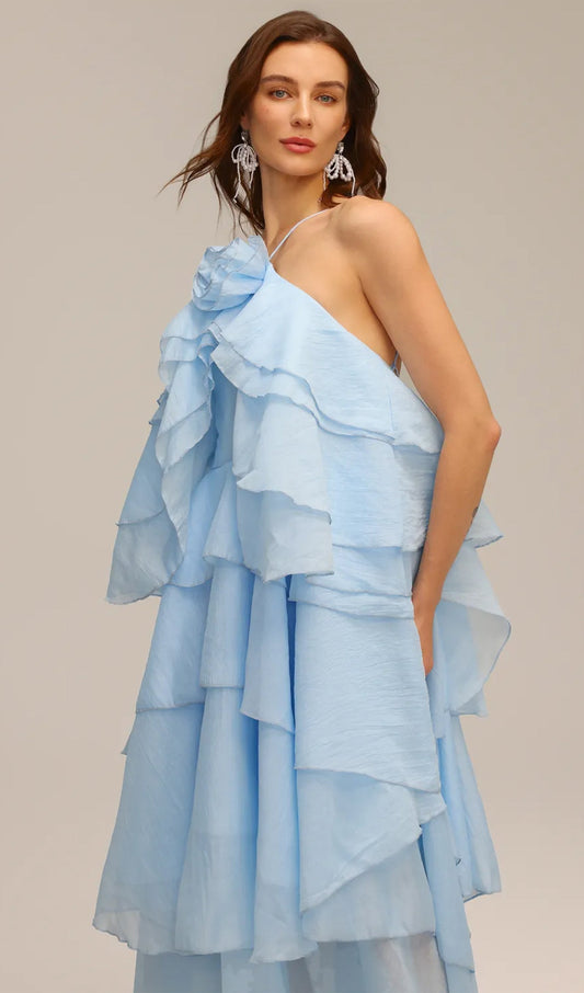 Halter Layered Maxi Dress Blue