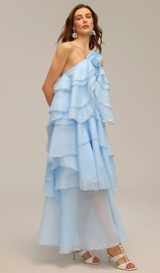 Halter Layered Maxi Dress Blue