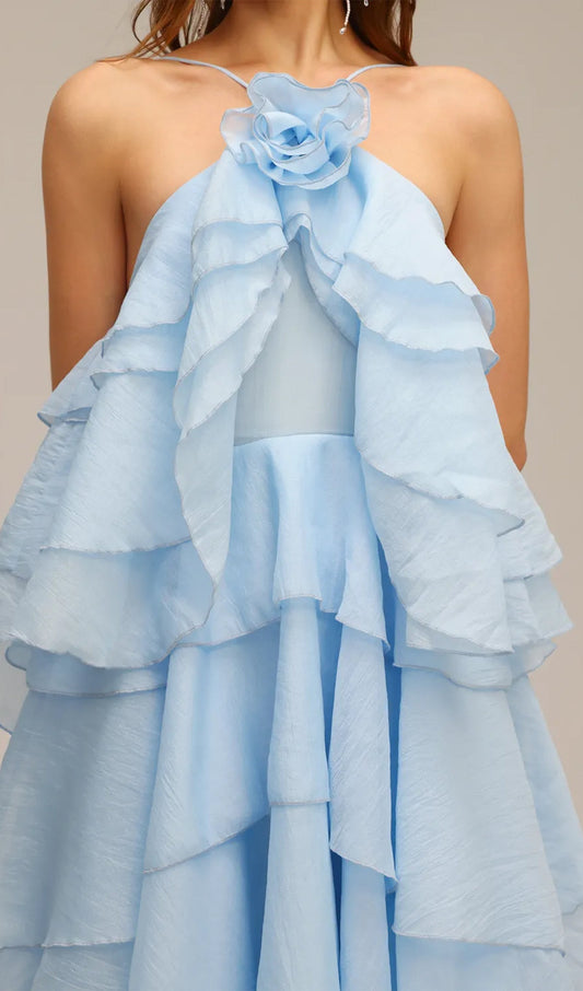 Halter Layered Maxi Dress Blue