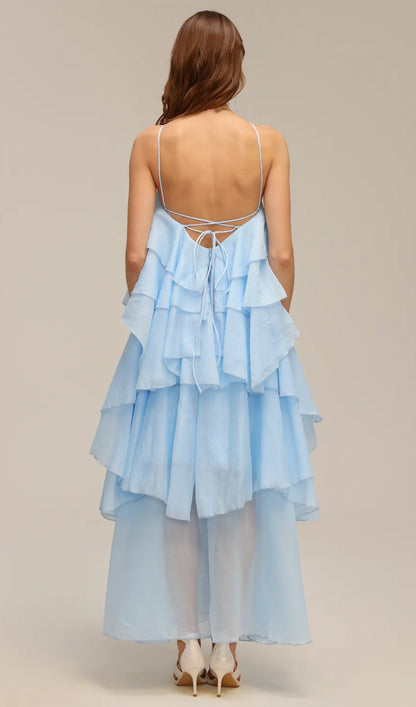 Halter Layered Maxi Dress Blue