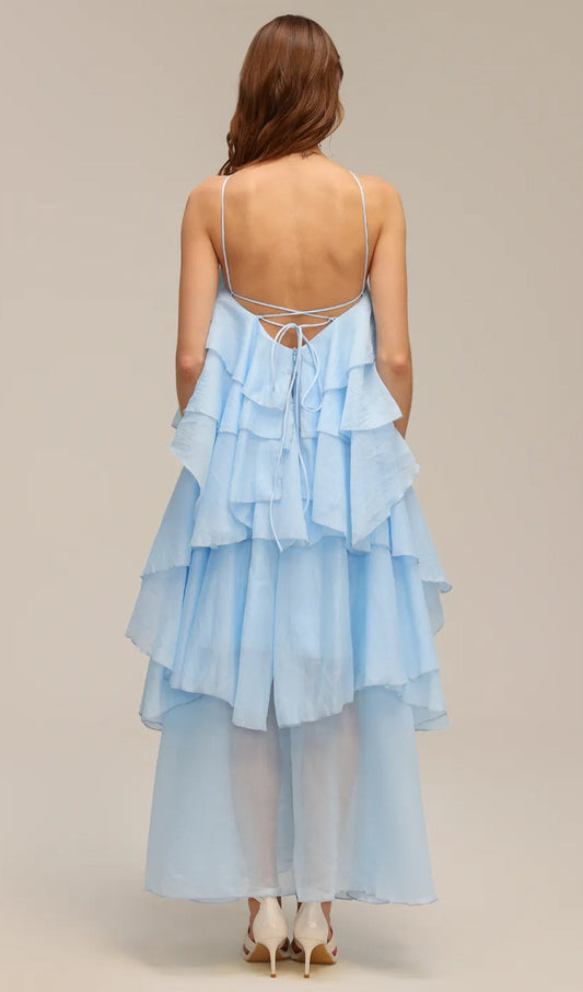 Halter Layered Maxi Dress Blue