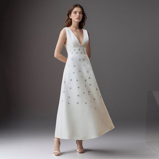 Halter Deep V  Long Dress