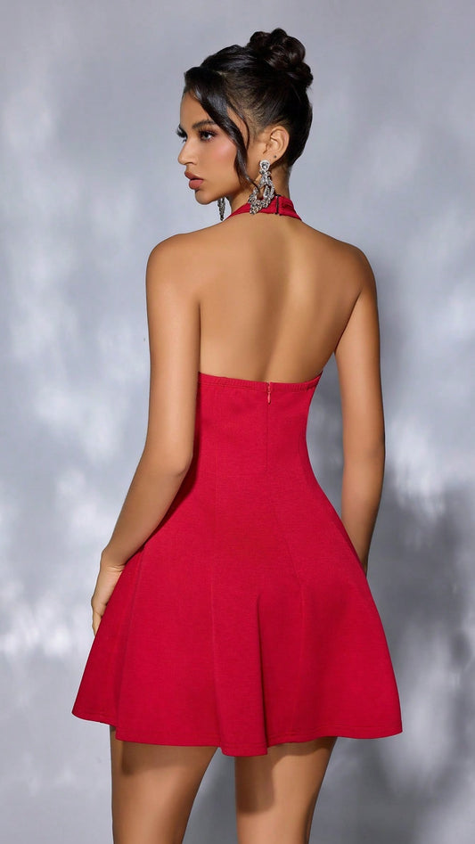 Halter-Neck Backless Mini Dress