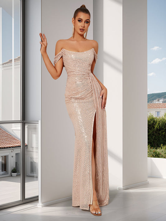 Sequined Slit Maxi Dress