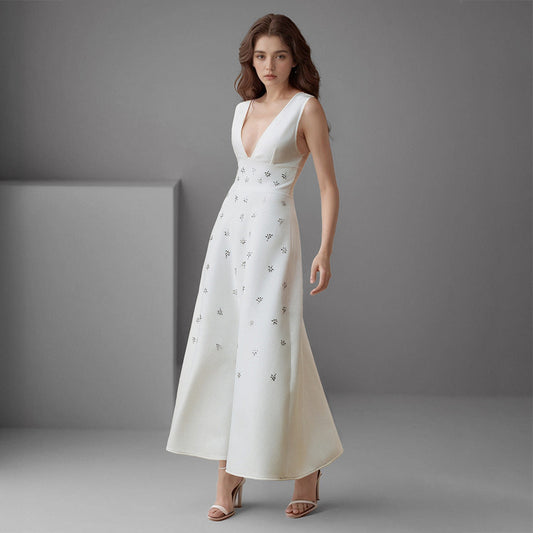 Halter Deep V  Long Dress