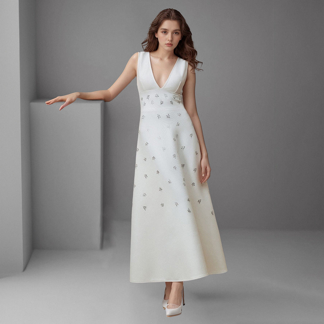 Halter Deep V  Long Dress
