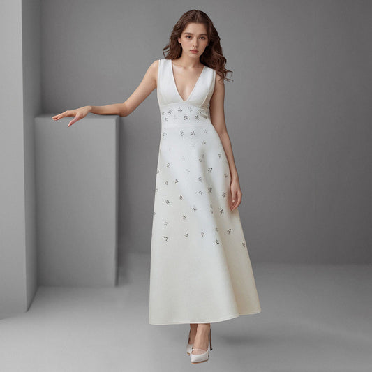 Halter Deep V  Long Dress