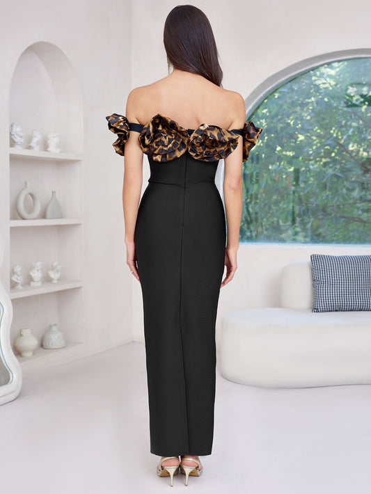 Leopard Print Flower Maxi Dress