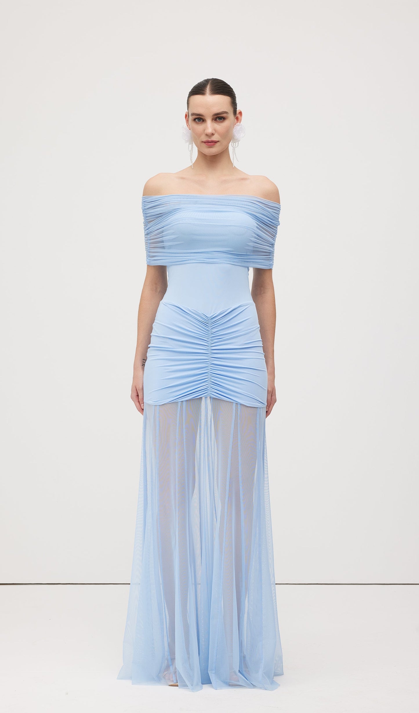 Slinky Off Shoulder Maxi Dress