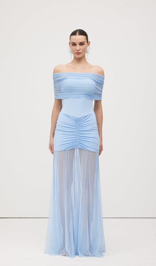 Slinky Off Shoulder Maxi Dress
