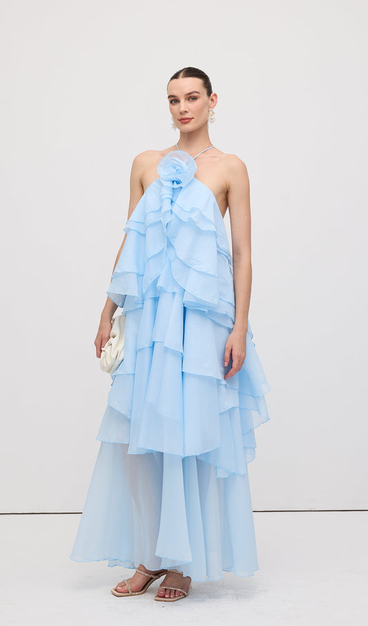 Halter Layered Maxi Dress Blue
