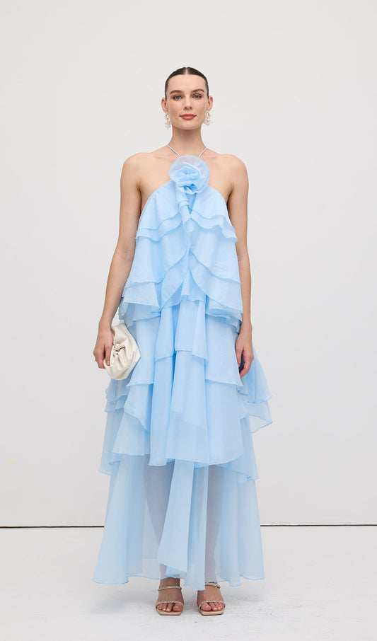 Halter Layered Maxi Dress Blue