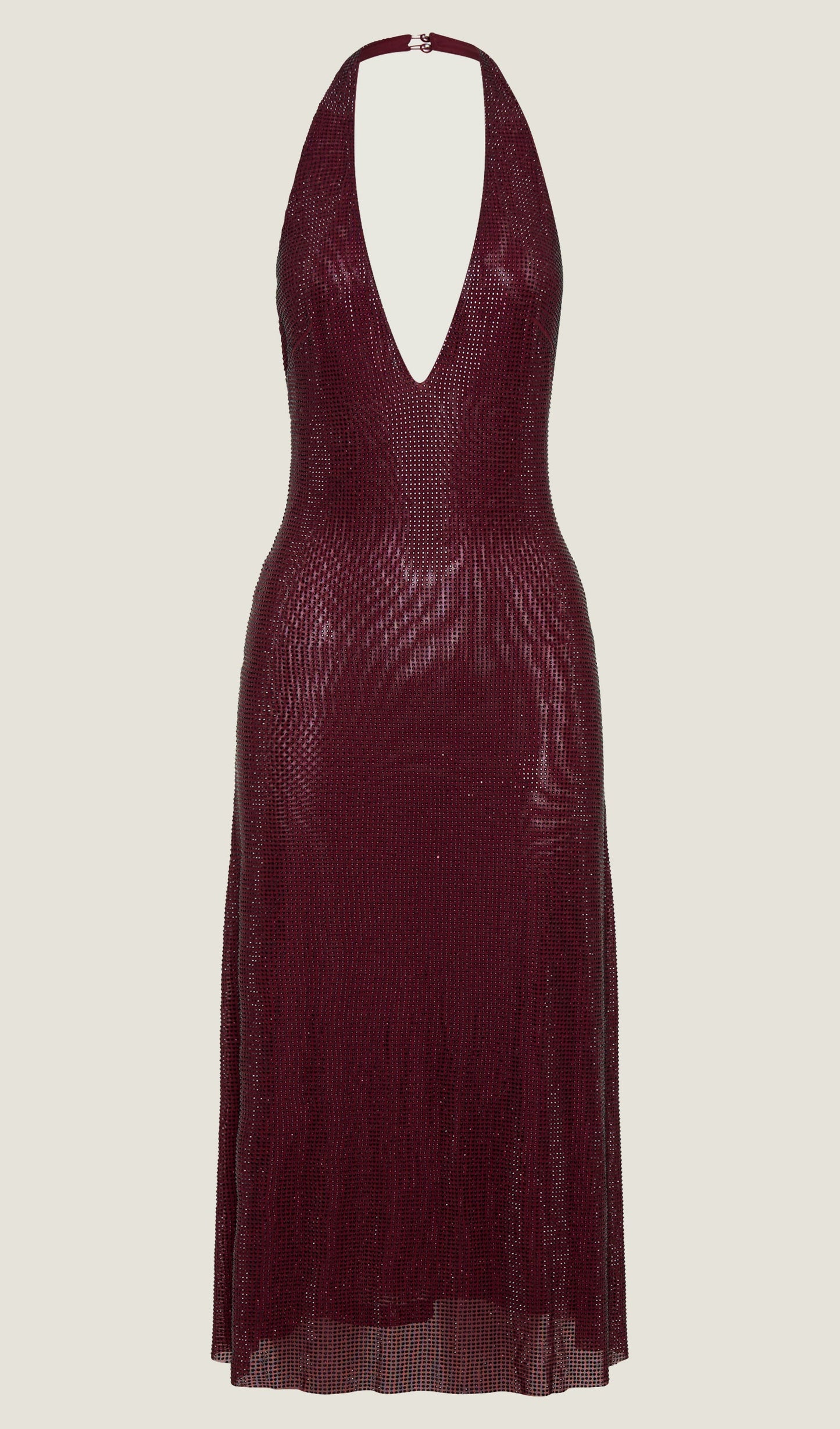 Diamante Halter Midi Dress - Mahogany
