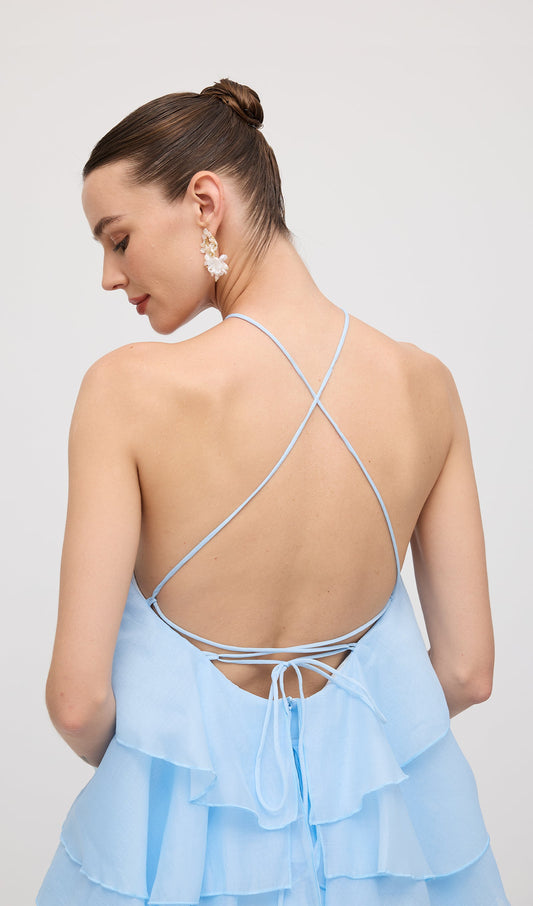 Halter Layered Maxi Dress Blue