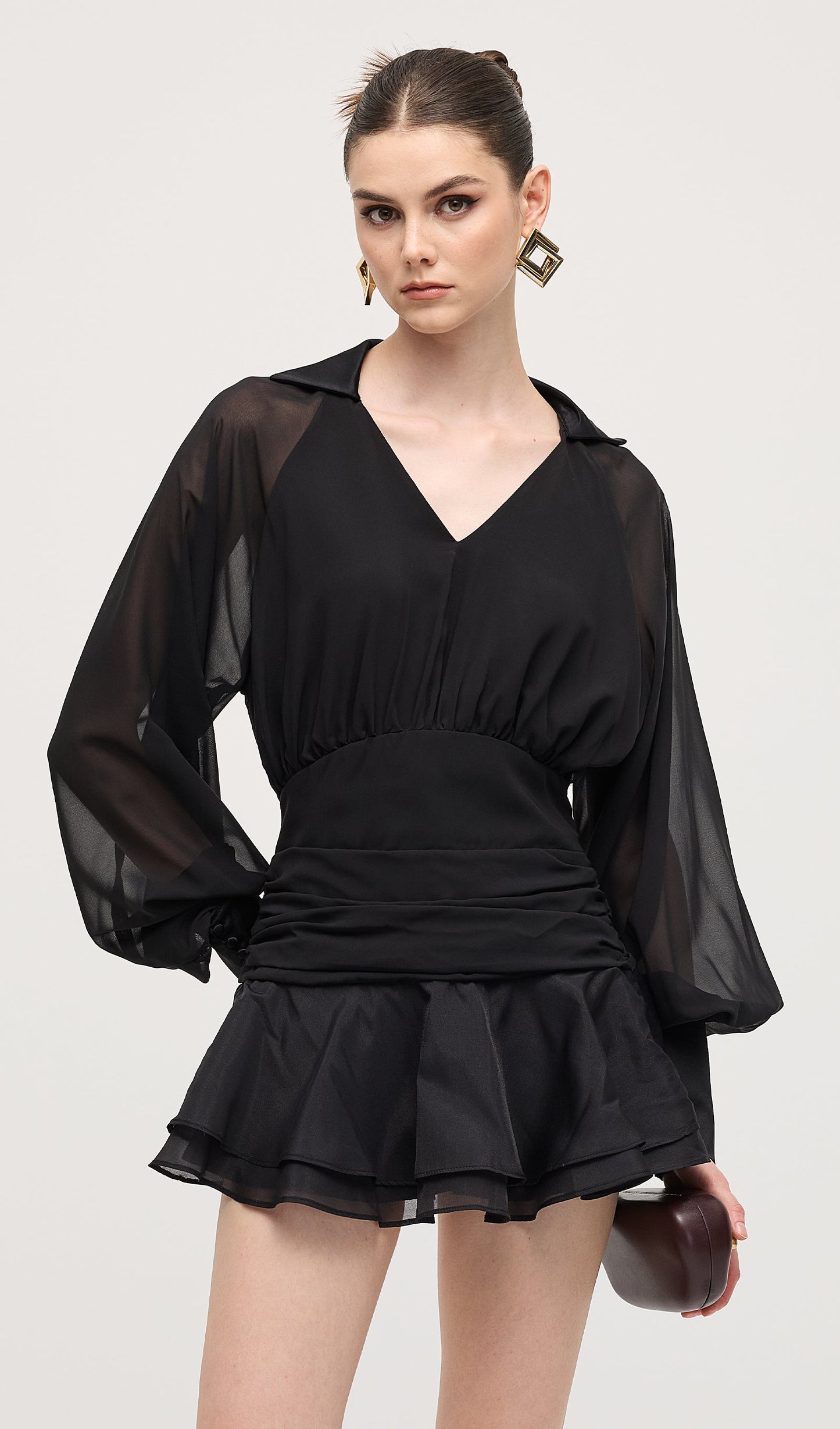 Solid Lantern Sleeve Mini Dress