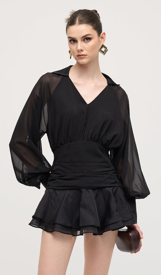 Solid Lantern Sleeve Mini Dress