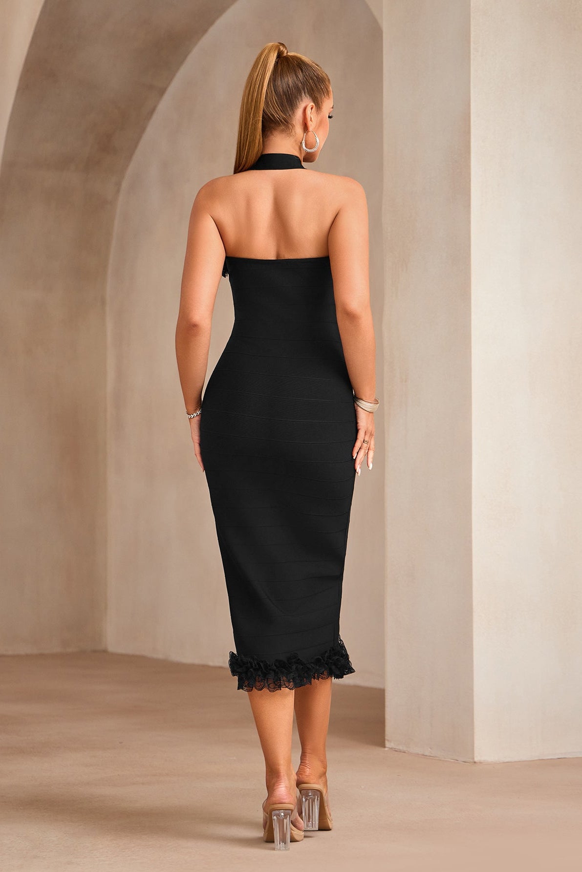 Halter Neck Zipper Midi Dress