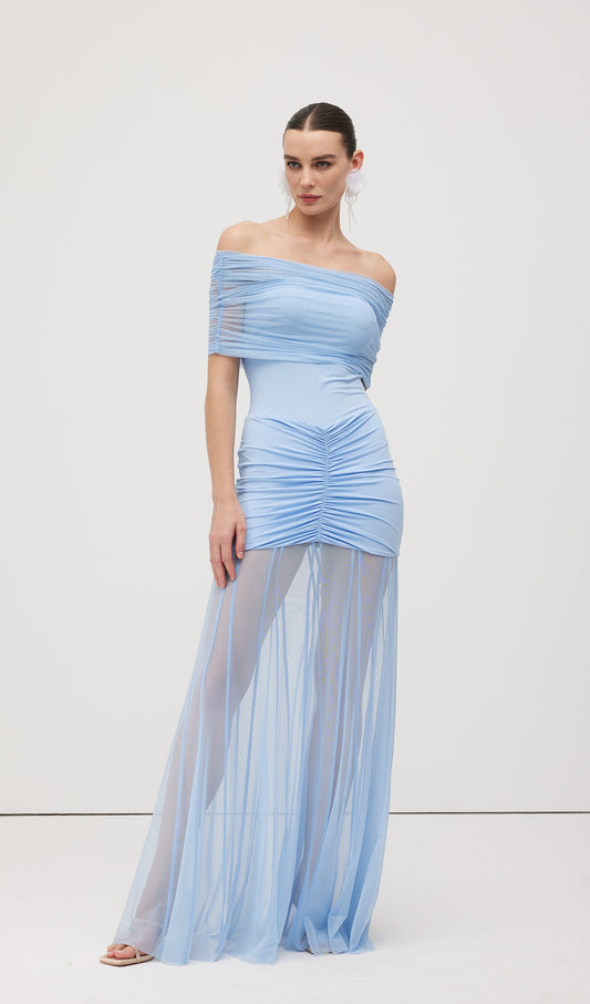 Slinky Off Shoulder Maxi Dress