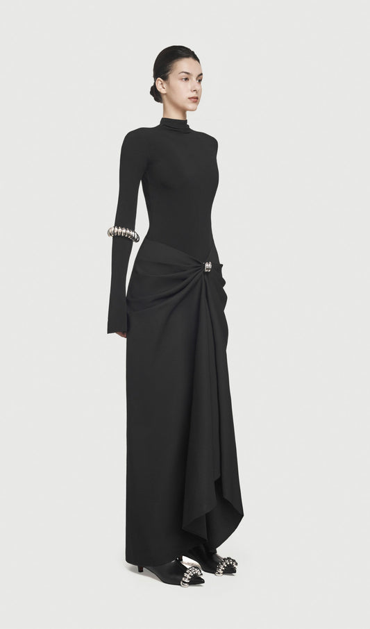 Asymmetrical Pleat Maxi Dress