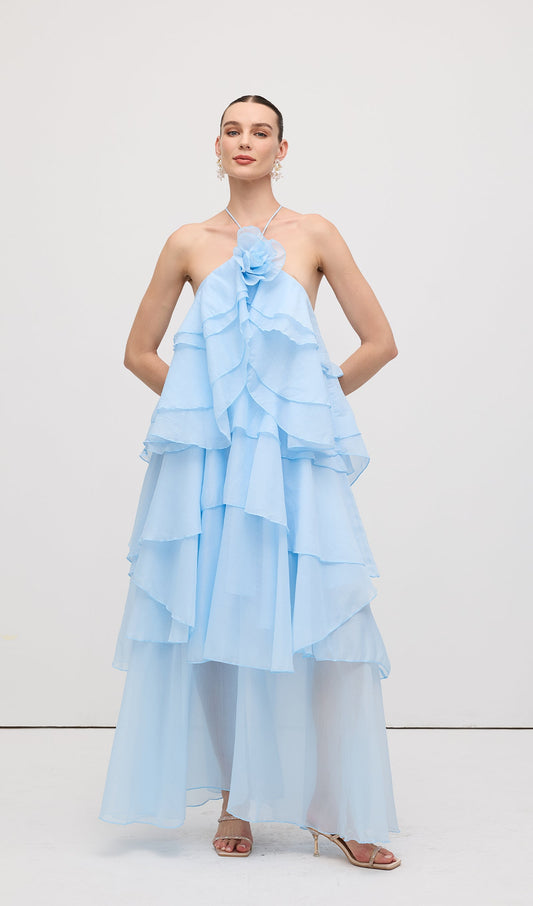 Halter Layered Maxi Dress Blue