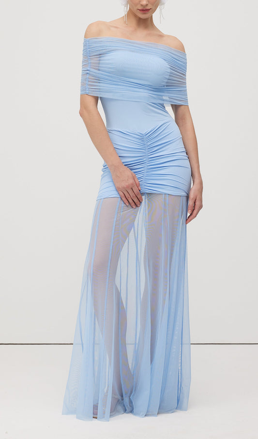 Slinky Off Shoulder Maxi Dress