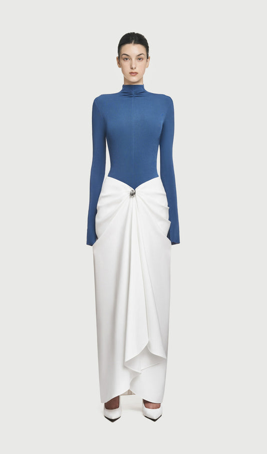 Asymmetrical Pleat Maxi Dress