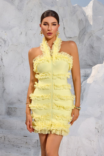 Halter Neck Lace Mini Dress
