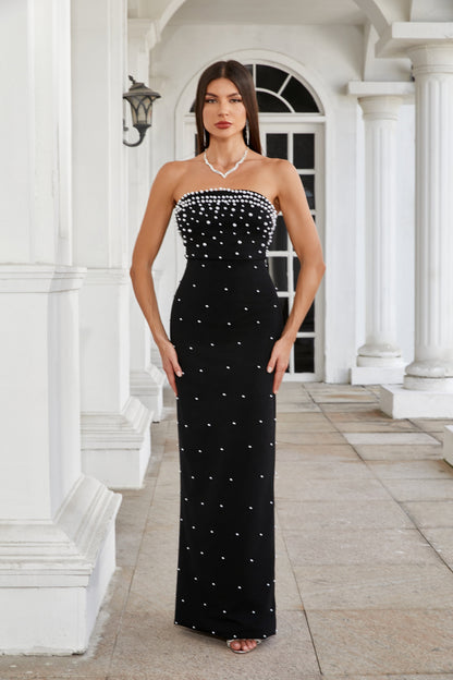 Strapless Sleeveless Beaded Maxi  Dress