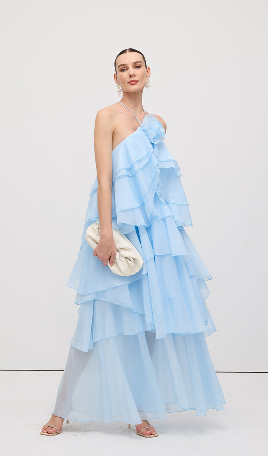 Halter Layered Maxi Dress Blue