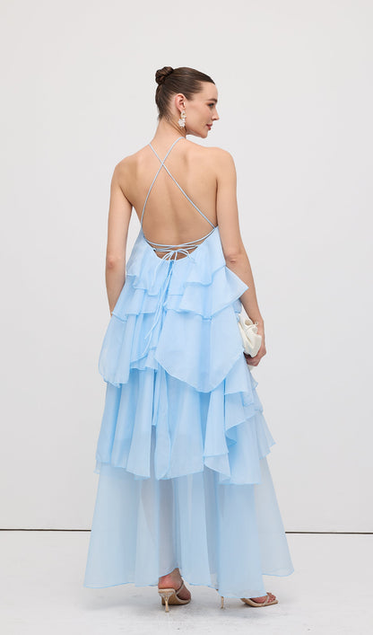 Halter Layered Maxi Dress Blue